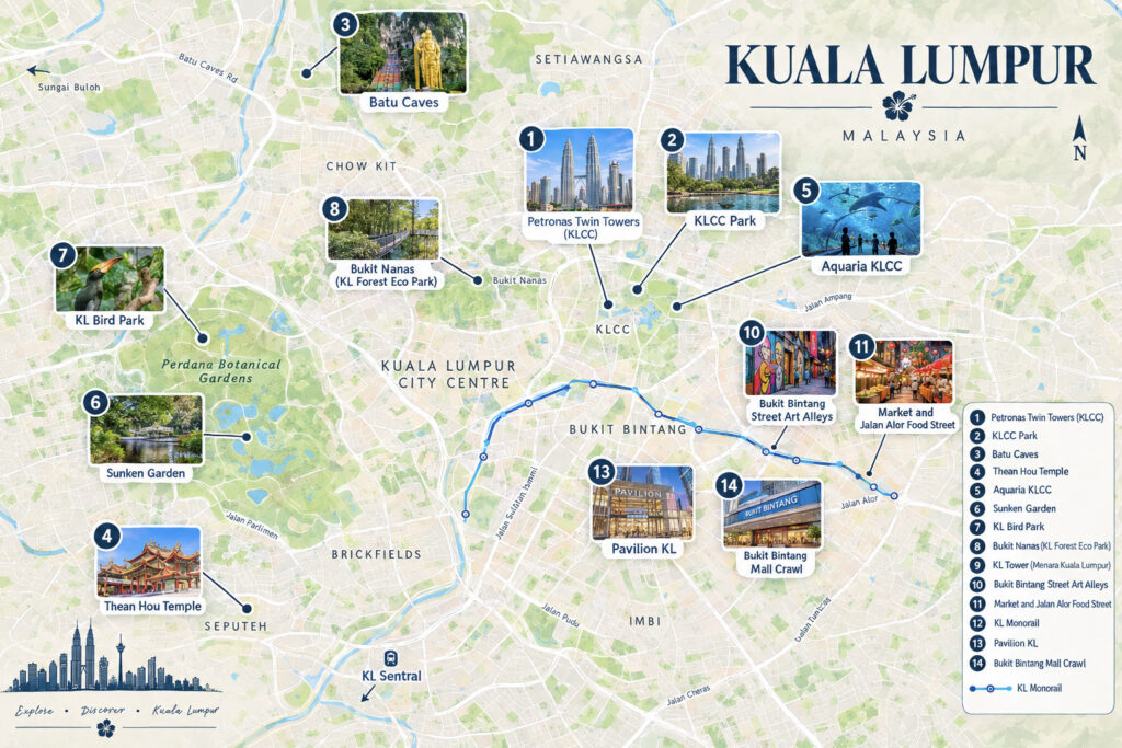 Top Things to Do in Kuala Lumpur, Malaysia kuala lumpur itinerary map