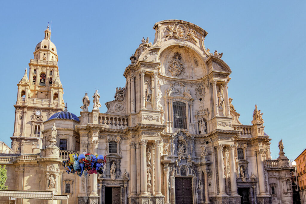 Murcia Cathedral's ornate baroque architecture and bell tower, Costa Blanca
