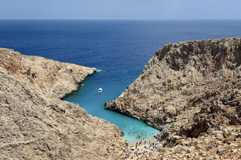 Best 10 Beaches in Crete, Greece Boat anchored in the narrow inlet at Seitan Limania Beach, Crete