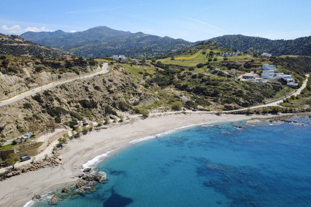 Best 10 Beaches in Crete, Greece Aerial view of Triopetra Beach nestled below green hillsides, Crete