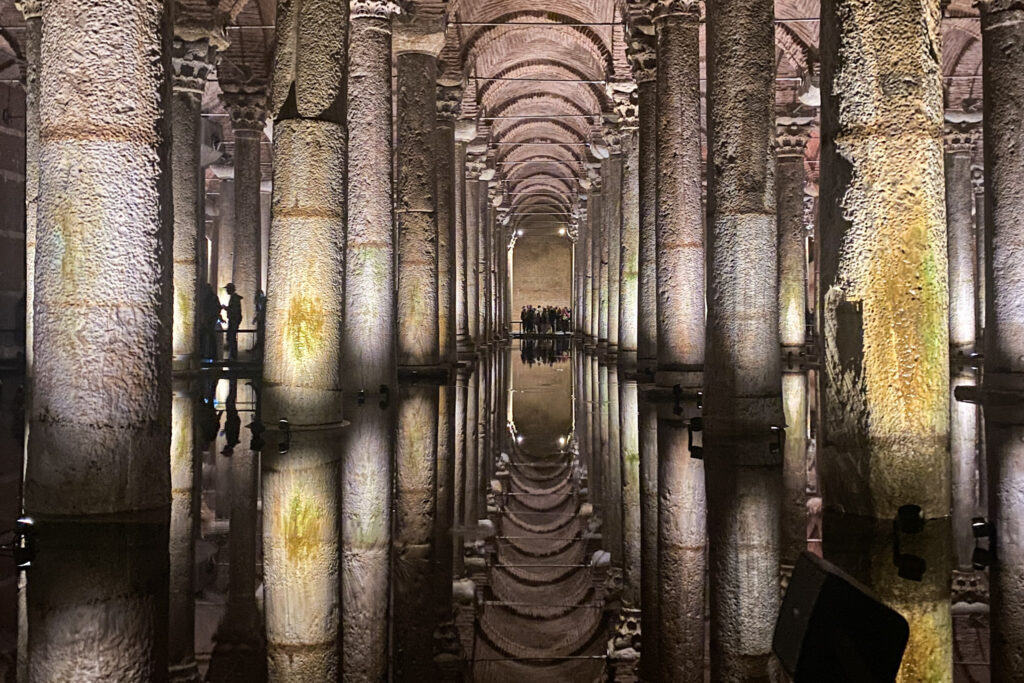 3 Days in Istanbul, Turkey Illuminated marble columns reflecting in the water inside the historic Basilica Cistern in Istanbul Turkey
