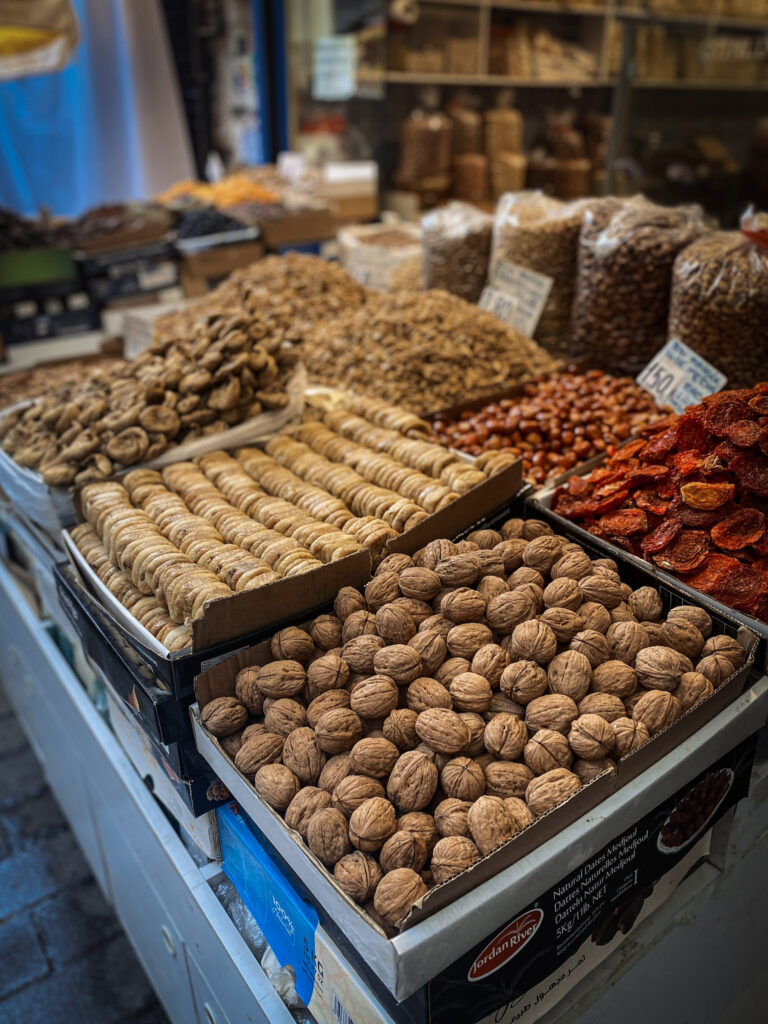 3 Days in Istanbul, Turkey Stalls of walnuts dried figs and Turkish spices at the Grand Bazaar in Istanbul Turkey