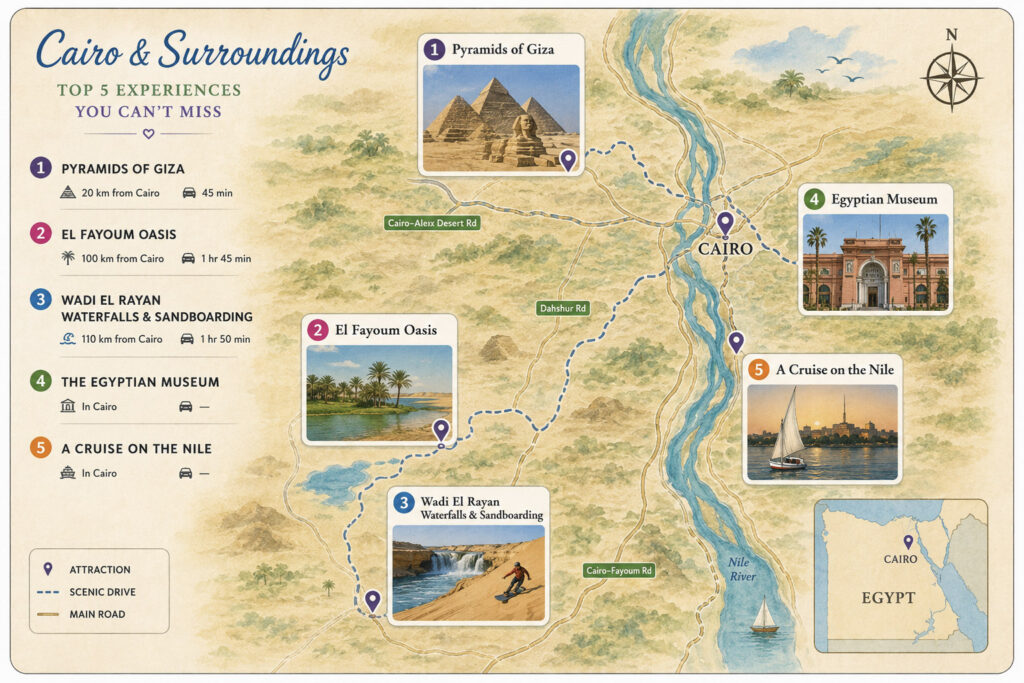 3 Days in Cairo, Egypt Cairo and its surroundings map